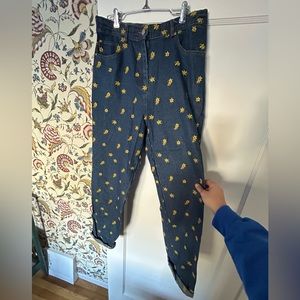 NWOT Meadows Denim with yellow embroidered flowers.